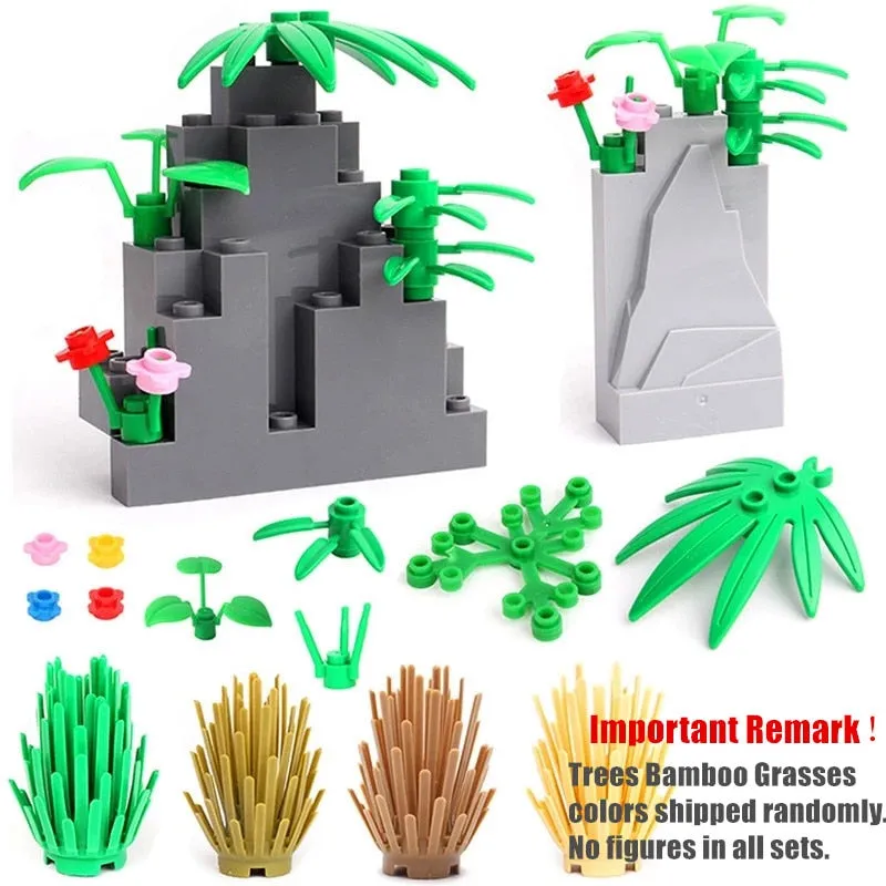 Rain Forest Parts Animal Green Grass Jungle Bush Flower Tree Plants Building Blocks DIY MOC Assemble Compatible Brands Baseplate