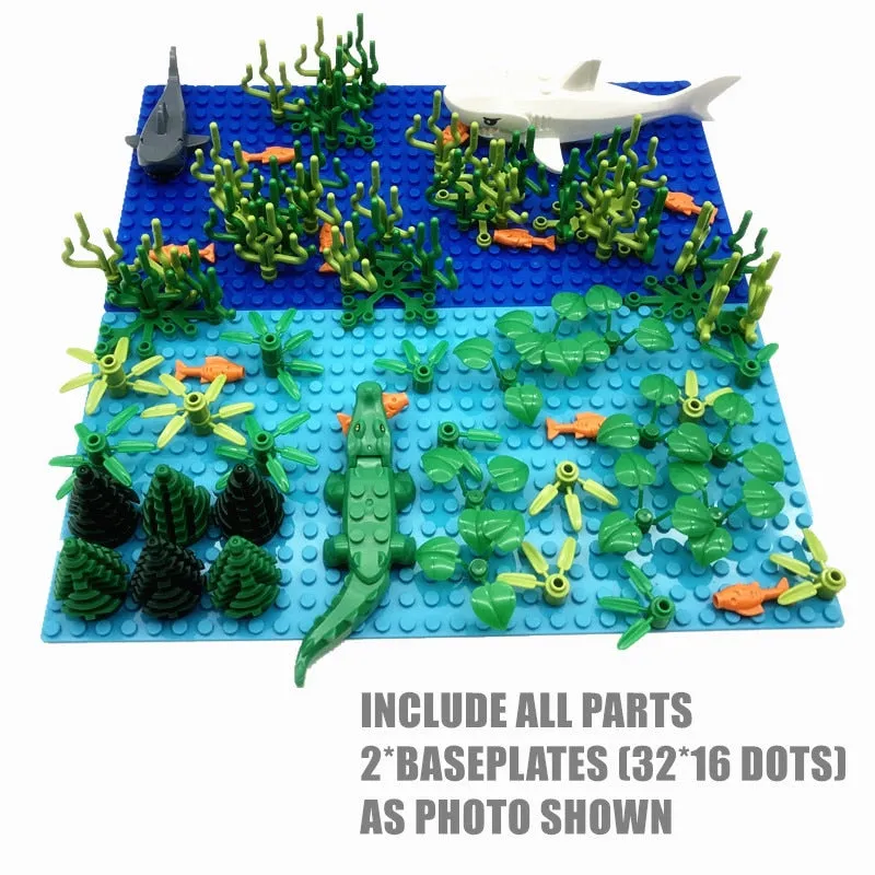 Rain Forest Parts Animal Green Grass Jungle Bush Flower Tree Plants Building Blocks DIY MOC Assemble Compatible Brands Baseplate