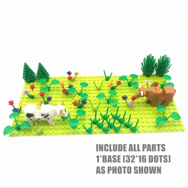 Rain Forest Parts Animal Green Grass Jungle Bush Flower Tree Plants Building Blocks DIY MOC Assemble Compatible Brands Baseplate