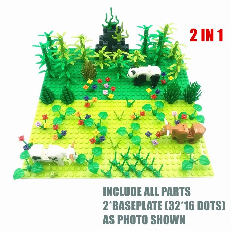 Rain Forest Parts Animal Green Grass Jungle Bush Flower Tree Plants Building Blocks DIY MOC Assemble Compatible Brands Baseplate