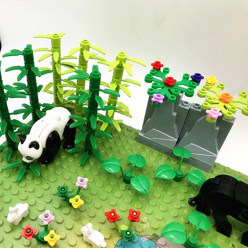 Rain Forest Parts Animal Green Grass Jungle Bush Flower Tree Plants Building Blocks DIY MOC Assemble Compatible Brands Baseplate