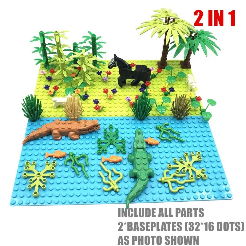 Rain Forest Parts Animal Green Grass Jungle Bush Flower Tree Plants Building Blocks DIY MOC Assemble Compatible Brands Baseplate