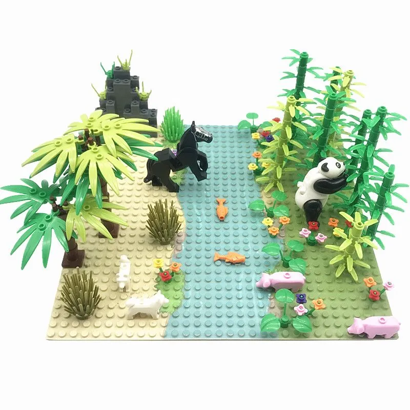 Rain Forest Parts Animal Green Grass Jungle Bush Flower Tree Plants Building Blocks DIY MOC Assemble Compatible Brands Baseplate