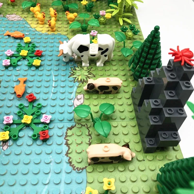 Rain Forest Parts Animal Green Grass Jungle Bush Flower Tree Plants Building Blocks DIY MOC Assemble Compatible Brands Baseplate