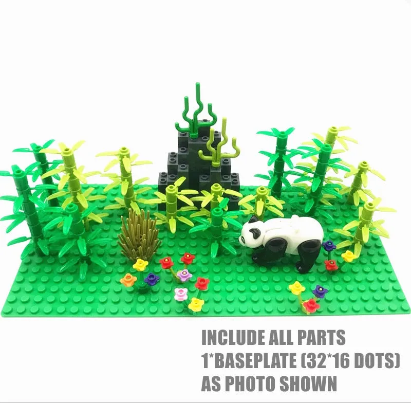 Rain Forest Parts Animal Green Grass Jungle Bush Flower Tree Plants Building Blocks DIY MOC Assemble Compatible Brands Baseplate