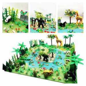 Rain Forest Parts Animal Green Grass Jungle Bush Flower Tree Plants Building Blocks DIY MOC Assemble Compatible Brands Baseplate