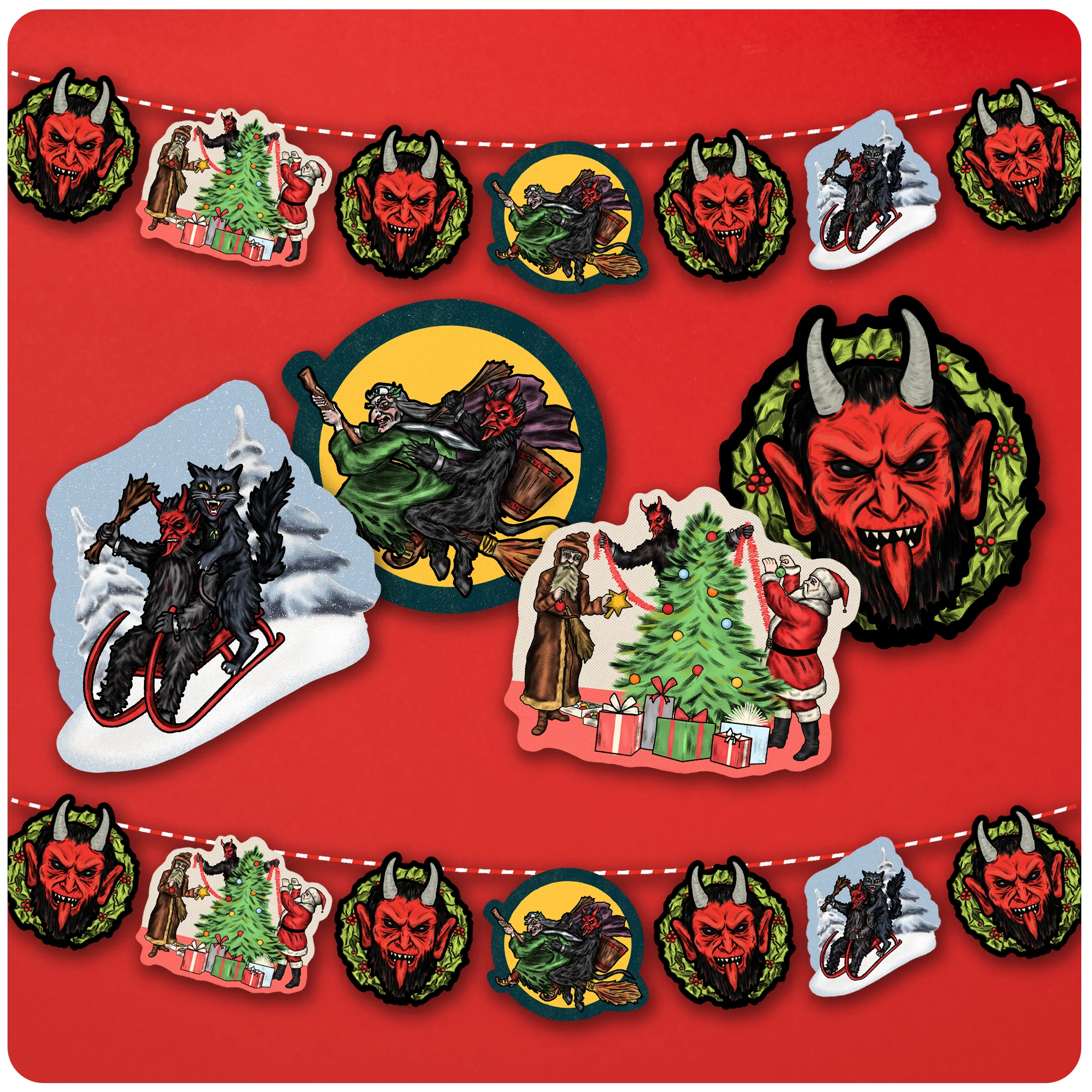 Retro Inspired Krampus & Friends Series 1 Christmas Banner