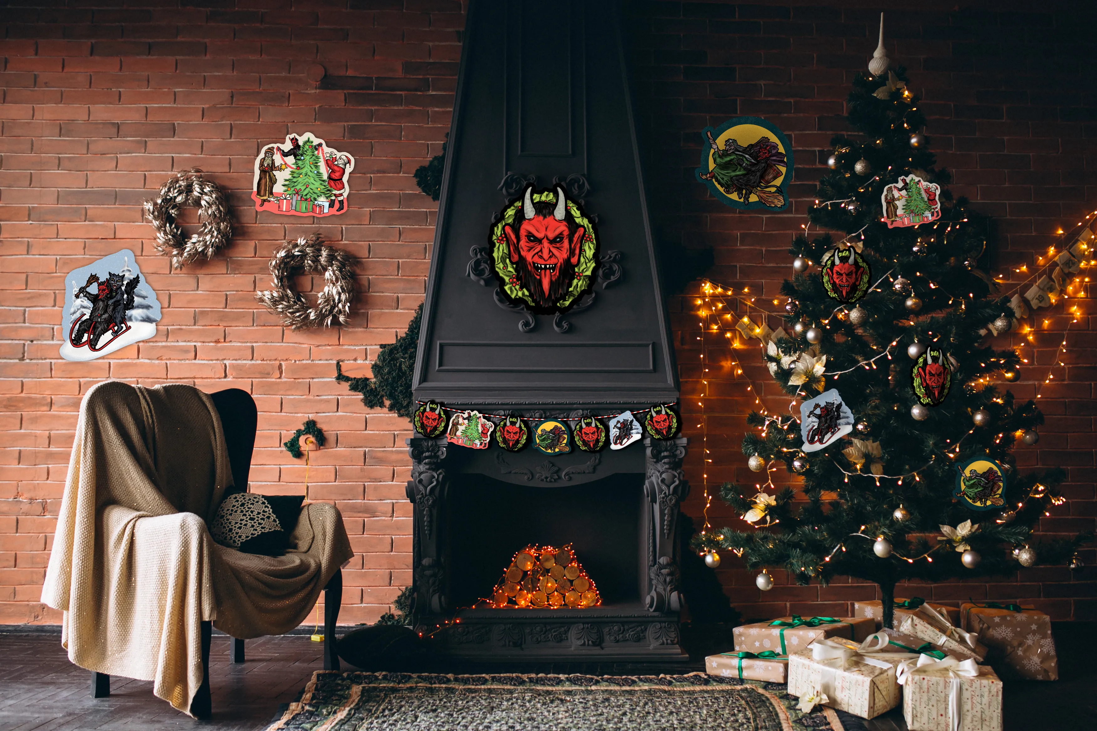 Retro Inspired Krampus & Friends Series 1 Christmas Banner