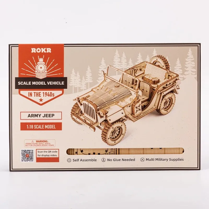 Robotime ROKR Army Jeep Car 3D Wooden Puzzle Model Toys Building Kits for Children Kids Birthday Christmas Gifts MC701 Dropship