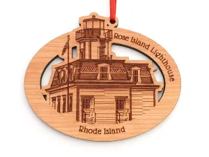 Rose Island Lighthouse Oval Custom Wood Ornament