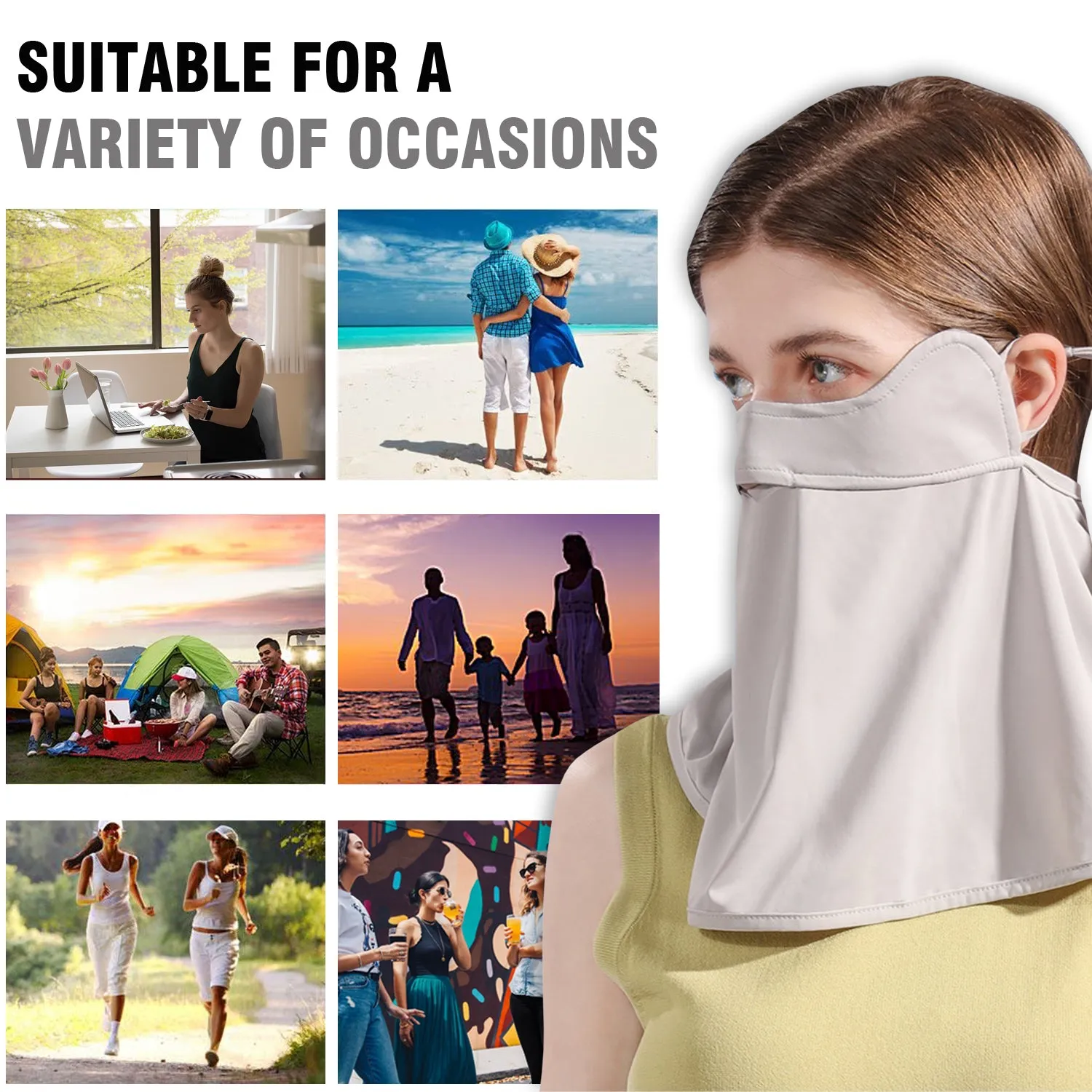 Sidiou Group Anniou Summer UPF 50  Face Cover Anti UV Protective Dust Face Cover Cool Ice Silk Breathable Perspiration Sunscreen for Running Cycling