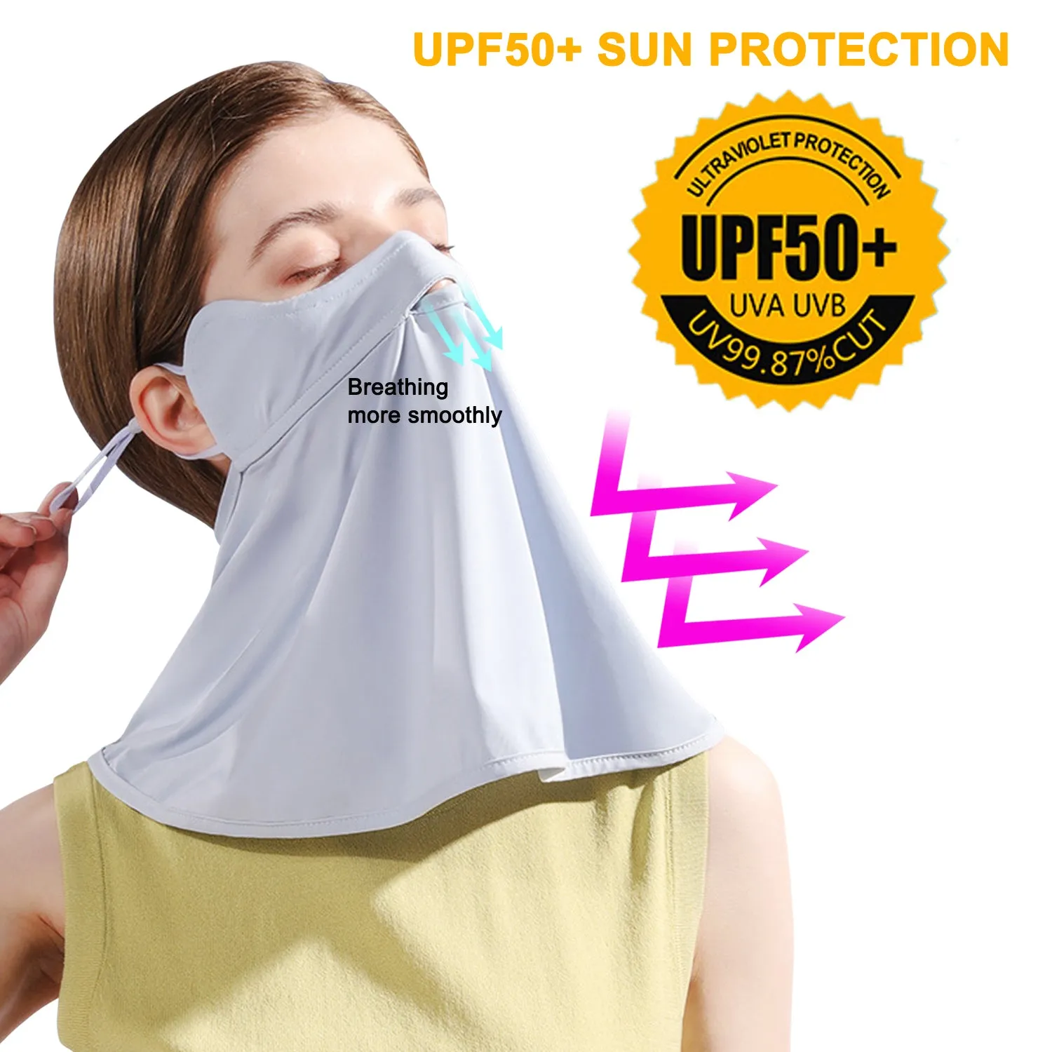 Sidiou Group Anniou Summer UPF 50  Face Cover Anti UV Protective Dust Face Cover Cool Ice Silk Breathable Perspiration Sunscreen for Running Cycling