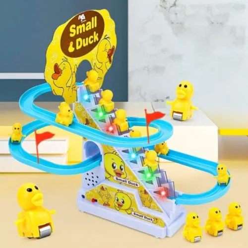 Storio Duck Slide Track Set Toys for Kids - Ducklings Stair Climbing Toys for Kids, Escalator Toy with Lights and Music with 6 Ducks