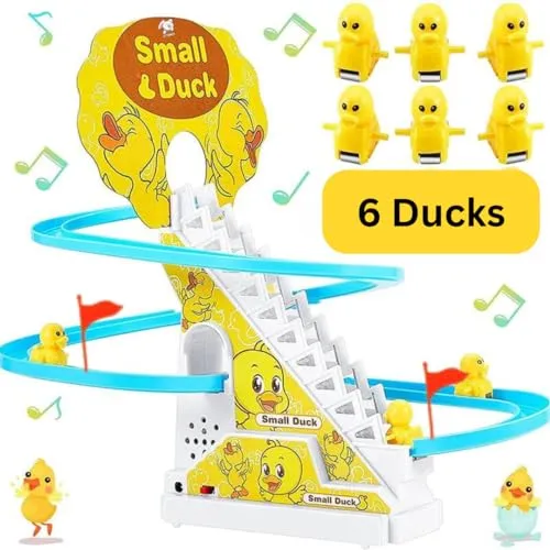 Storio Duck Slide Track Set Toys for Kids - Ducklings Stair Climbing Toys for Kids, Escalator Toy with Lights and Music with 6 Ducks