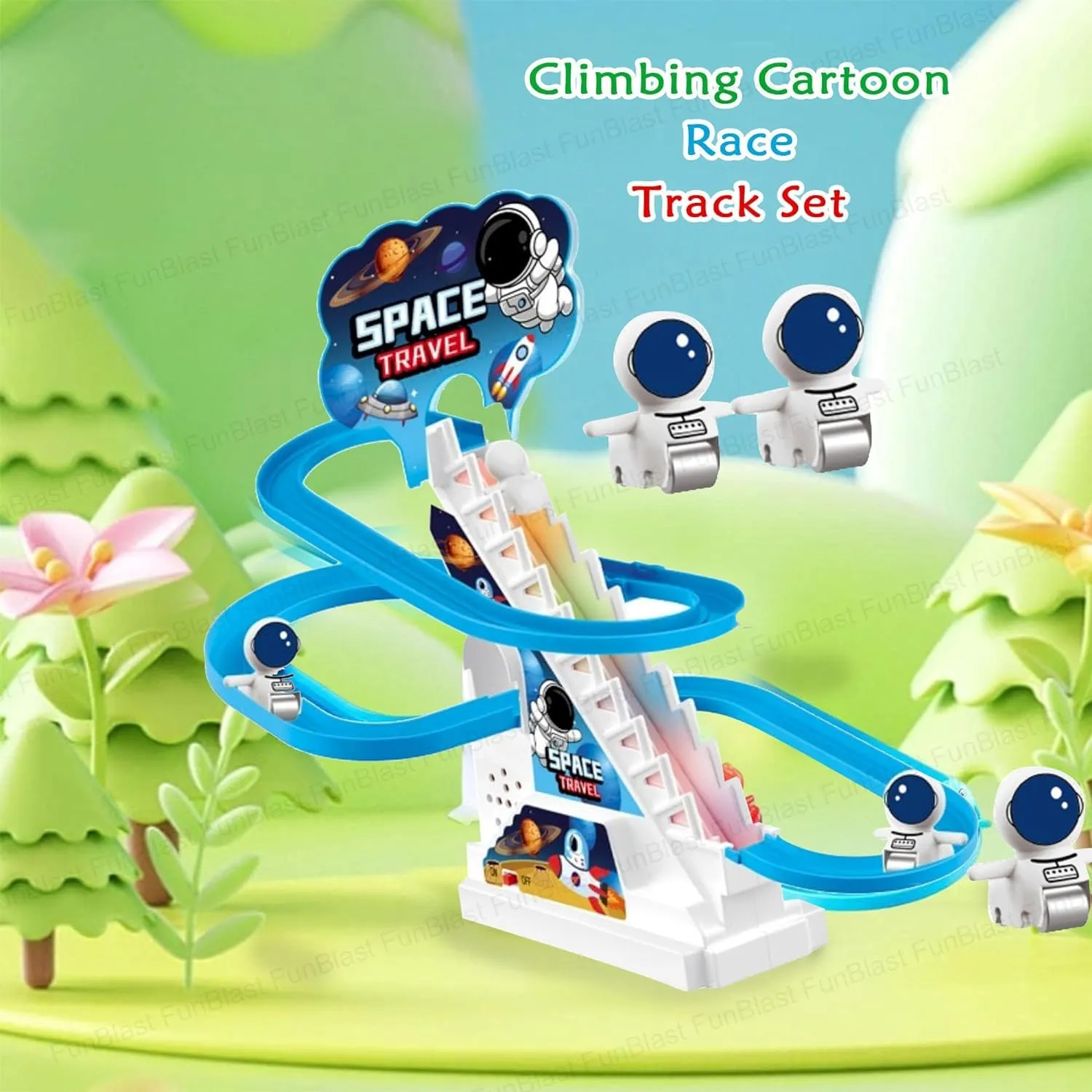 TEC TAVAKKAL Astronaut Slide Toy Set, Funny Automatic Stair-Climbing Astronaut Cartoon Race Track Set Little Attractive Astronaut Slide Toy Escalator Toy with Lights and Music (Astronaut Track Set)