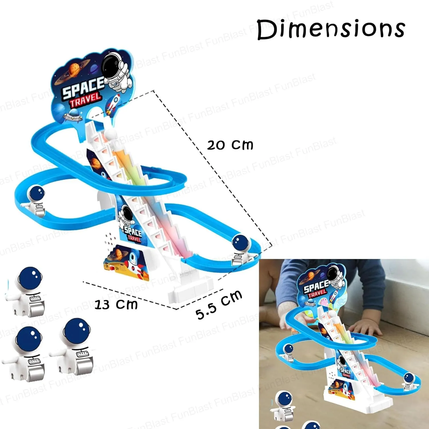 TEC TAVAKKAL Astronaut Slide Toy Set, Funny Automatic Stair-Climbing Astronaut Cartoon Race Track Set Little Attractive Astronaut Slide Toy Escalator Toy with Lights and Music (Astronaut Track Set)