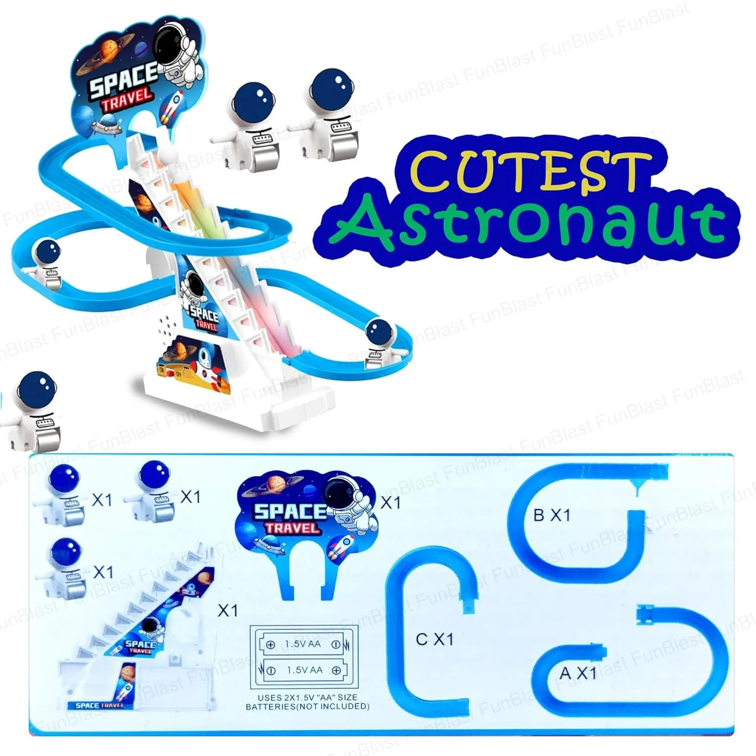 TEC TAVAKKAL Astronaut Slide Toy Set, Funny Automatic Stair-Climbing Astronaut Cartoon Race Track Set Little Attractive Astronaut Slide Toy Escalator Toy with Lights and Music (Astronaut Track Set)