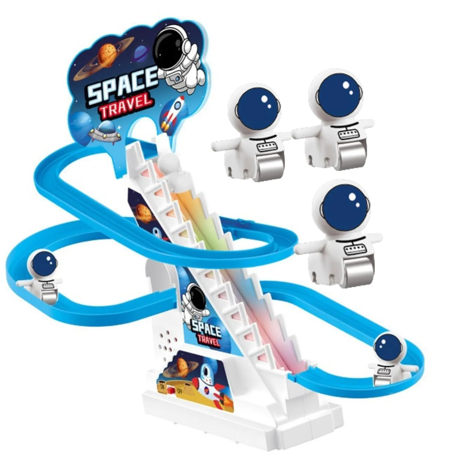 TEC TAVAKKAL Astronaut Slide Toy Set, Funny Automatic Stair-Climbing Astronaut Cartoon Race Track Set Little Attractive Astronaut Slide Toy Escalator Toy with Lights and Music (Astronaut Track Set)