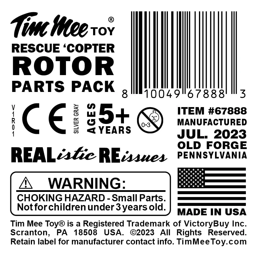 TimMee Plastic Army Men Rescue Helicopter Silver-Gray Replacement Parts US Made