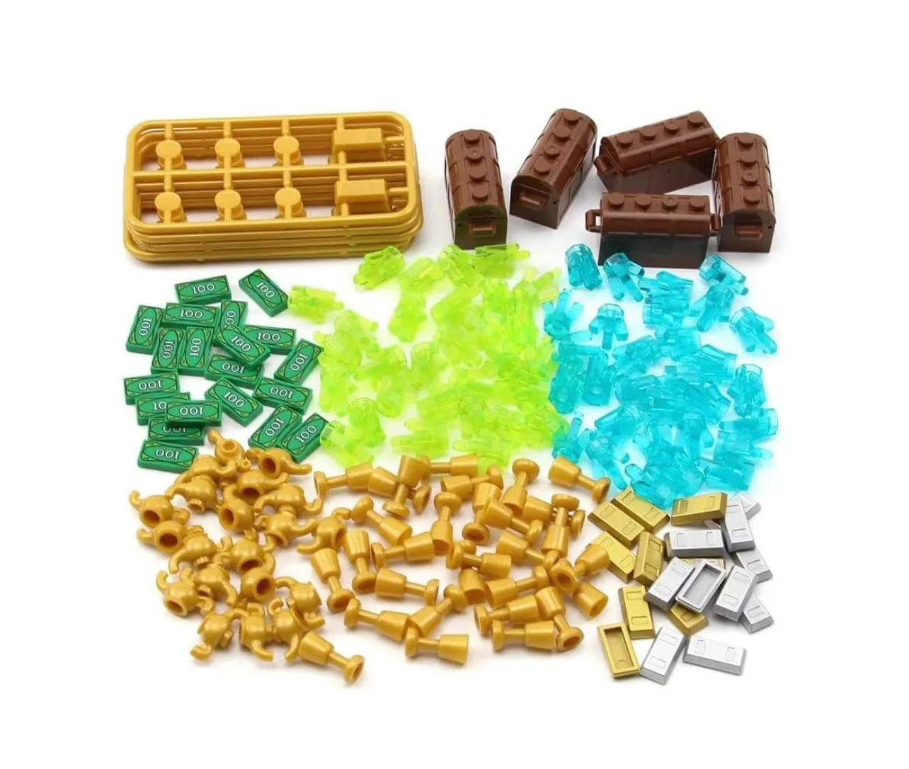 Treasure Chest Building Blocks Set - 168 Pieces of Gems, Gold Bars, Crystals, and More