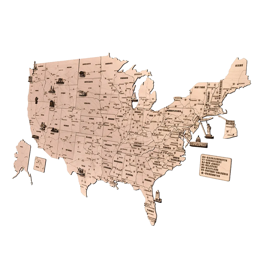 USA Wooden Map