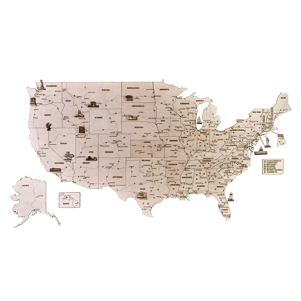 USA Wooden Map