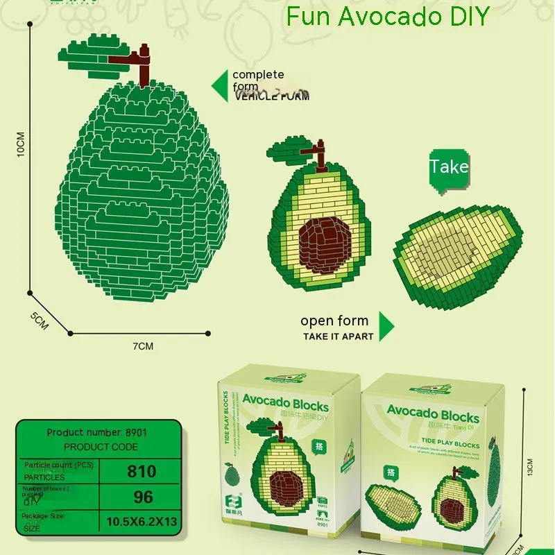 Wholesale Delivery Micro-particle Fruit Building Blocks Assembled Banana Avocado Peach Series Decoration Creative