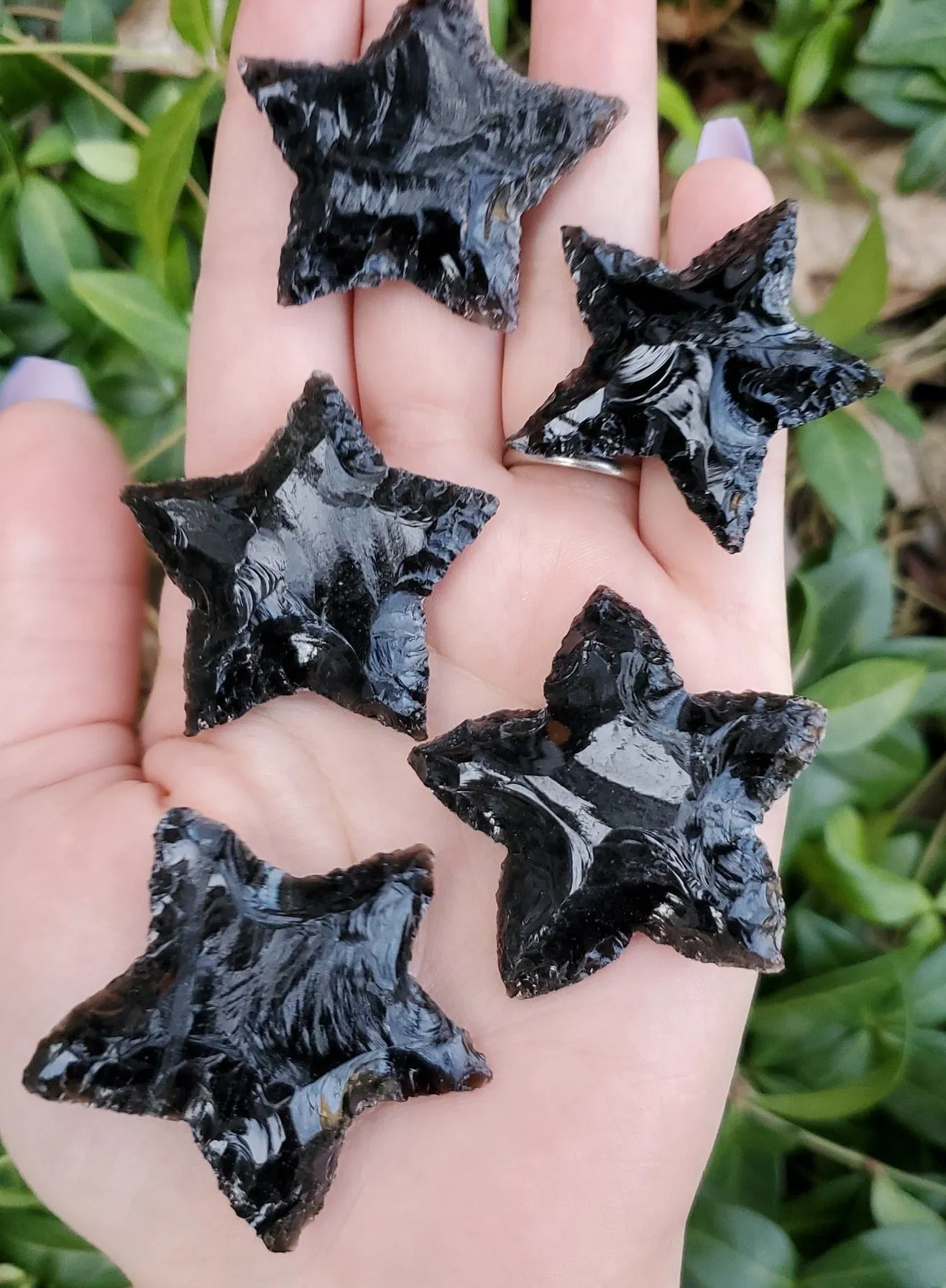 Witch's Way Hammered Obsidian Star