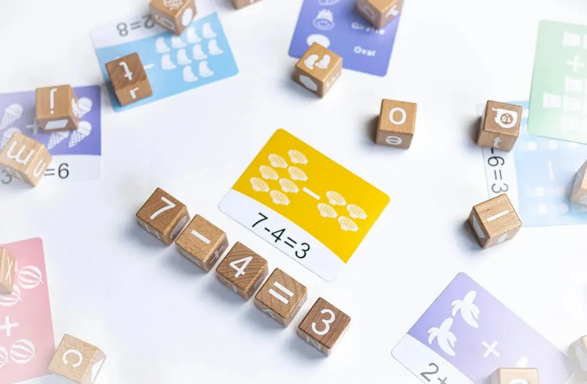 Wooden Spelling & Numbers Learning Blocks with Flashcards