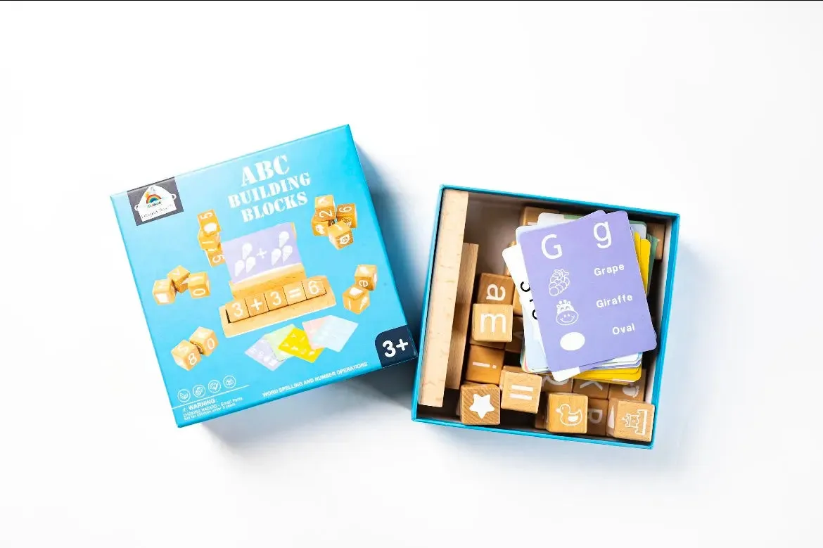 Wooden Spelling & Numbers Learning Blocks with Flashcards